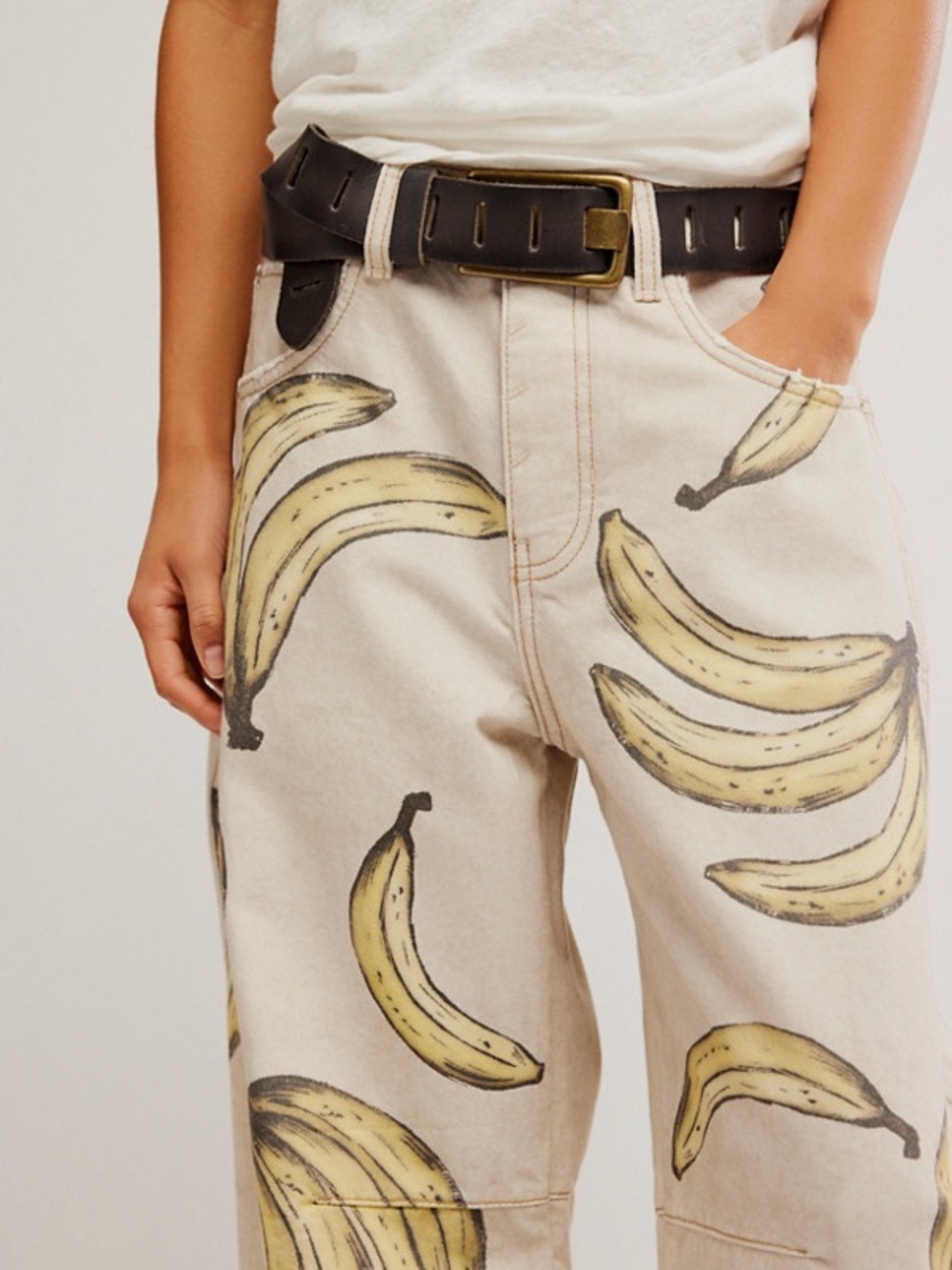 Free People- Good Luck Printed Banana Barrel Jeans - Picture 4 of 4